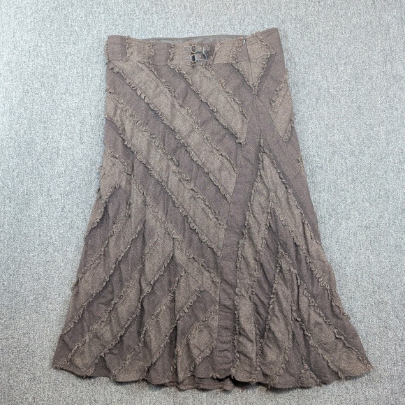 Tribal Boho Wool Blend Fringe Midi Skirt 16 Brown Dark Academia Textured A-Line — photo 2